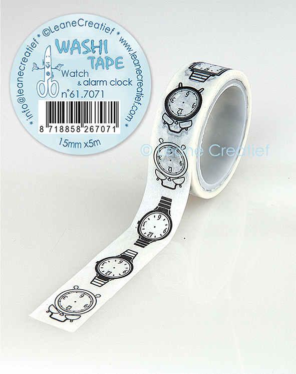 Washi tape Horloge & alarm klok, 15mm x 5m.