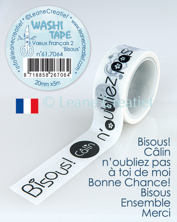 Washi tape Vux Français 2. Bisous, 20mm x 5m
