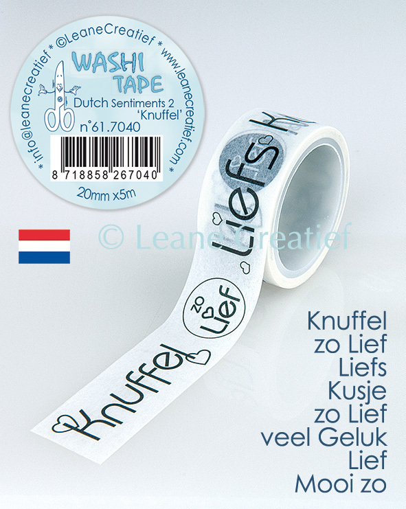 Washi tape Nederlandstalige woorden 2. Knuffels, 20mm x 5m.